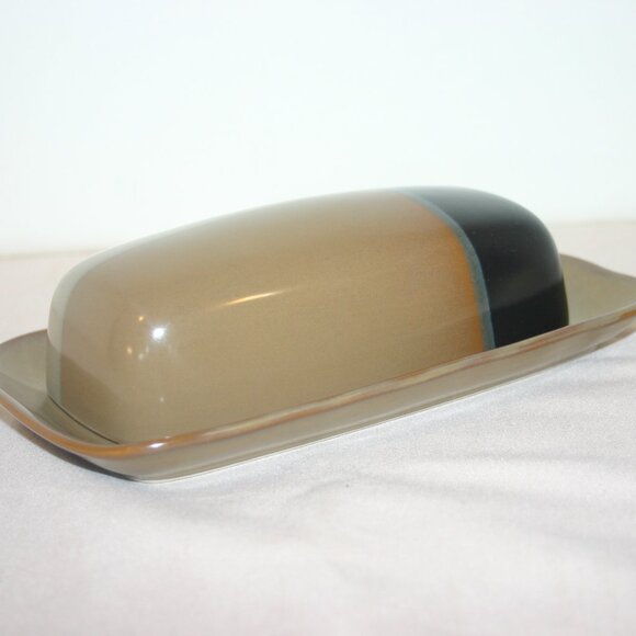 SANGO China Gold Dust Black Stoneware Covered Butter Dish B-196 - Picture 7 of 7